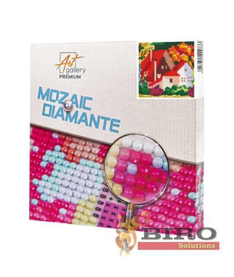 Căsuța în pădure tomnatică, 20х20 cm, mozaic cu diamante